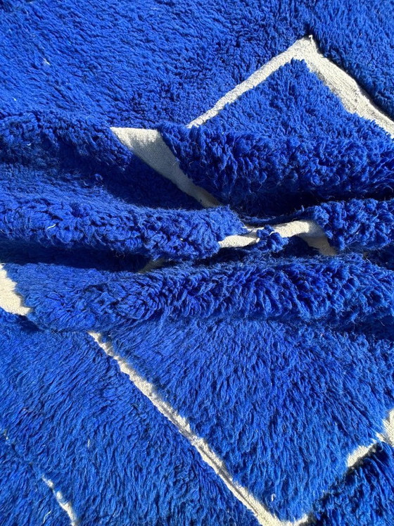 Image 1 of Moroccan Blue Beni Mrirt Rug 300x340 cm - Handmade Wool Rug Blue Geometric Area Rug - Luxury Berber Rug Modern Designer Carpet