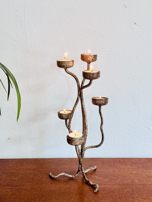 Vintage Brutalist 6-Light Candle Holder