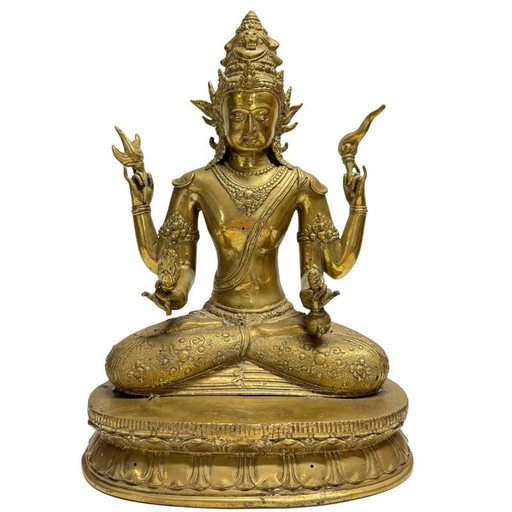 Avalokiteshvara – Bodhisattva Vajrayana de cuatro brazos en bronce dorado al fuego (Nepal, Newar) – lote 444