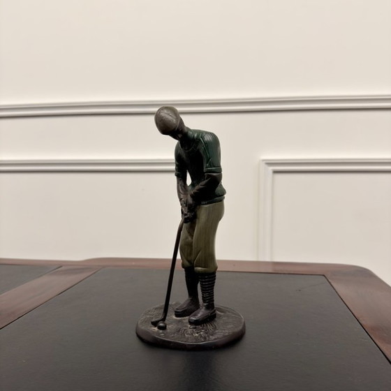 Antike Bronze-Statue Golfer Grün – Bildhauerei (photo 2 of 5)