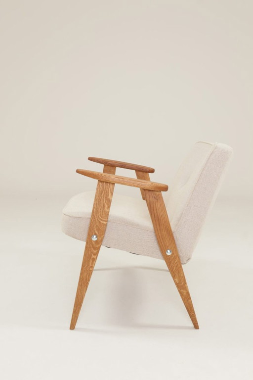 Vintage Lounge Chair Fischgrät Ecru, Eiche Naturholz Skandinavisches Design