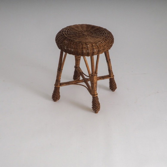 Image 1 of Tabouret vintage en rotin et osier – Support pour plantes