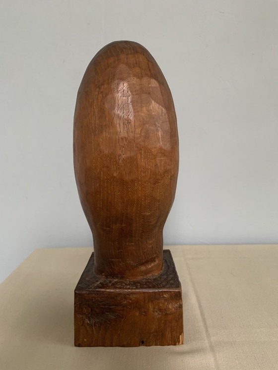 Image 1 of Brutalist Houtsnijwerk Kop Buste Sculptuur Eiken Hout Jaren 70