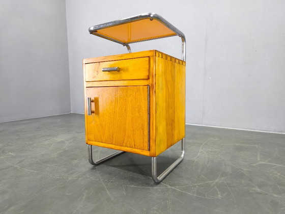 Image 1 of Bauhaus Chrome Tubular Nightstand with Glass Top, 1930s