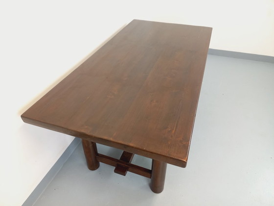 Image 1 of Brutalist rectangular dining table by Georges Robert in dark pine wood from the 1950s/60s
