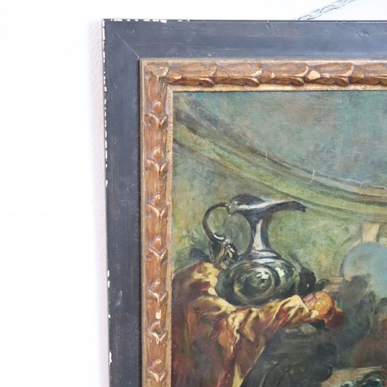 Image 1 of Stilleven, groot olieverfschilderij op doek, Italië, 19e eeuw