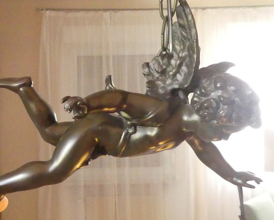 Suspension Putto Ange Métal Moulé Art de France Uk1eb – Cast Iron, Glass, Vintage (photo 9 of 17)