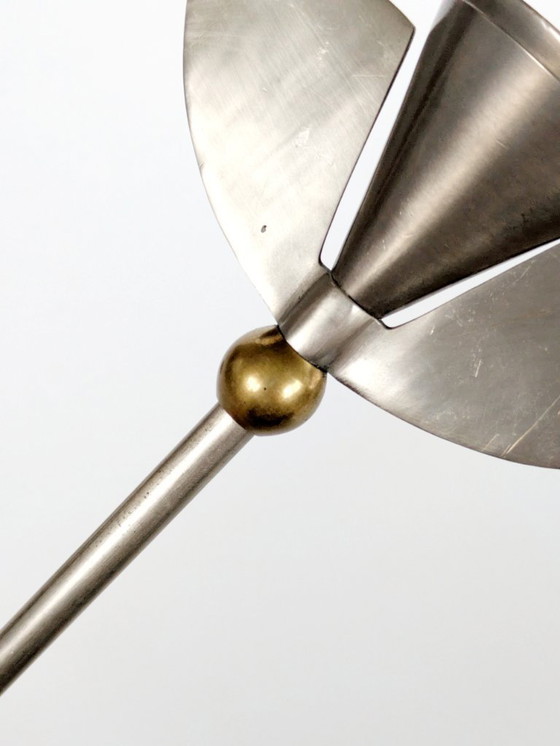 Image 1 of Coppia di portacandele postmoderni anni '80 | Acciaio inossidabile e ottone con design ad ala