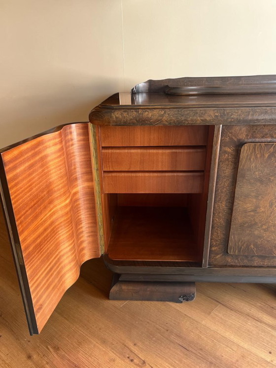 Image 1 of Art Deco Sideboard Nussbaum 1930 mit Marmor Servierplatte – Vintage Bar Cabinet, Burl Walnut Credenza, Luxury Statement Piece
