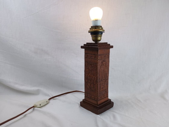 Image 1 of Vintage 1960s Leather Totem Lamp Angel L. Pazmino Aztec Inca maya Brutalist Design, Mid Century Modern Muebles De Estilo