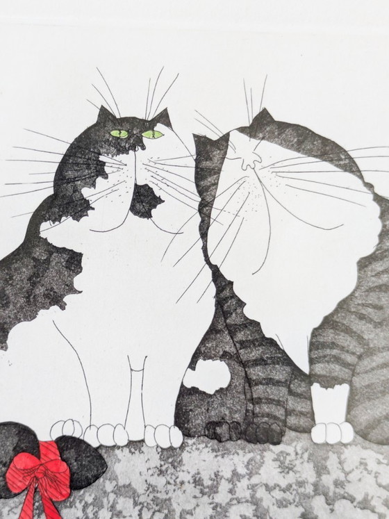 Eva Ziolkowski Signed Cats Etching Numbered 79/100 "Zweisamkeit" Framed Original Wall Art (photo 5 of 18)