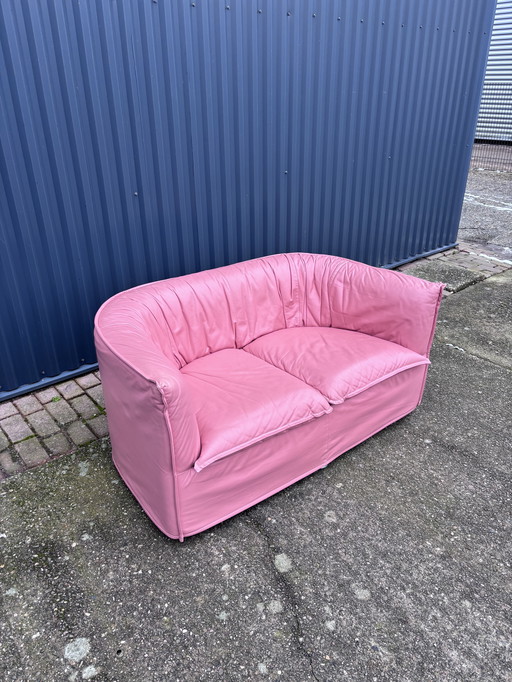 Vintage Leather Two Seater Italian Design Pink