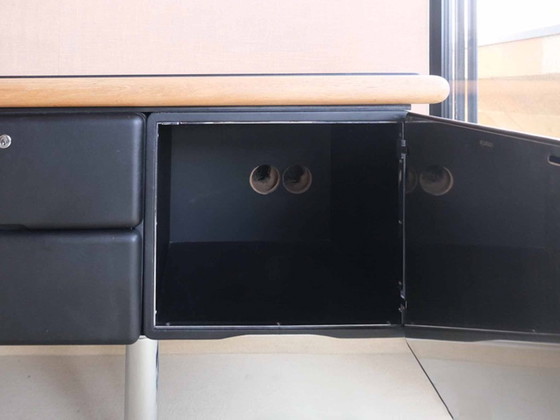 Image 1 of Black Warren Platner for Knoll Sideboard in Black Leather and Oak, Designed in 1973