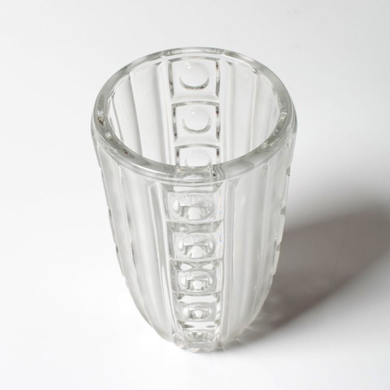 Image 1 of Vintage Clear Pressed Glass Vase / Bohemia Glass / 1950s