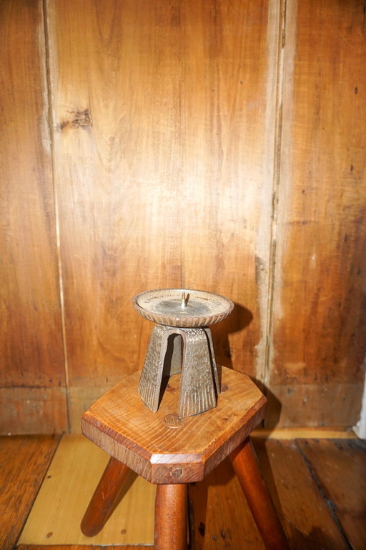Brutalist 70s Japanese Cast Iron Candle Holder * Mid-Century Modern Metal Decor * Heavy Textured Iron Tripod Stand * Wabi Sabi