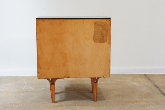 Image 1 of Mid Century Nightstands Ash Veneer & Black Glass František Mezulánik Nový Domov 1970s Czechoslovakia