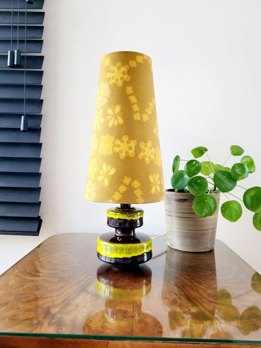 Vintage Fat lava table lamp with original shade, green color, 1970s