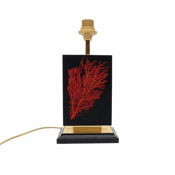 Maison Le Dauphin – “Caraïbes” lamp met rode gorgonen-inclusie – Frankrijk, jaren 1970–80 – Tafellampen, Brass (photo 2 of 8)