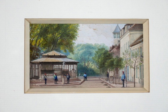 Image 1 of Miniature - Busy street with kiosk.