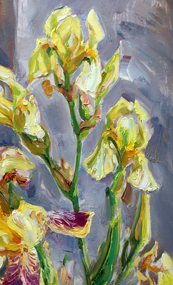 Original Ölgemälde Sommerblumen Gelbe Schwertlilien – Gemälde & Zeichnungen, Canvas (photo 3 of 5)