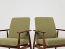 Pair of mid century modern longue chairs deep olive green bouclé 