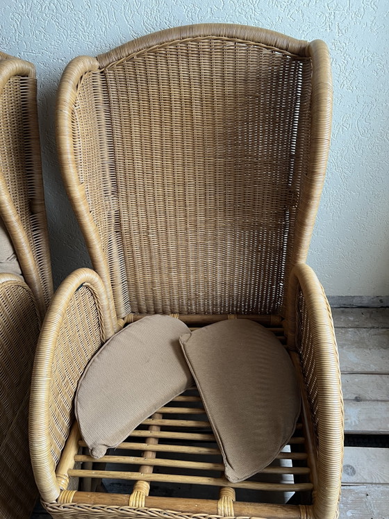 Deux fauteuils en rotin avec repose-pieds – Rattan, Textile (photo 7 of 7)