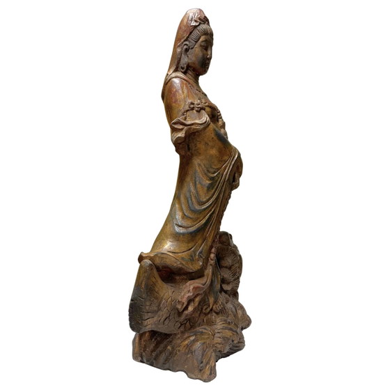 Guanyin monumentale in legno antico su drago - 81 cm - Dinastia Qing – Sculture, Wood (photo 4 of 10)