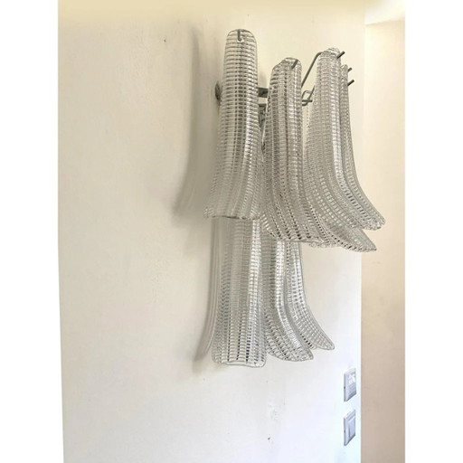 Moderne wandlampen "Selle" van Murano-glas in Mazzega-stijl met diamantgeslepen transparantie — Set van twee