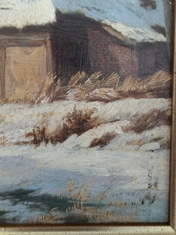 Charmante vintage reproductie van het schilderij "Hollandse winterscène" naar een werk van A.G. Jacobsen. (photo 9 of 15)