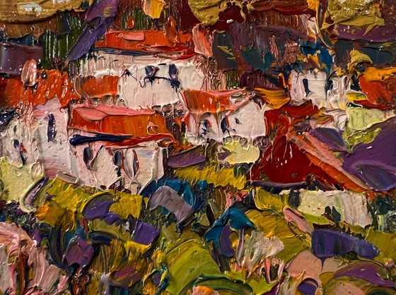 Original Oil Painting Evening Houses Landscape Edge of the Village – Paintings & Drawings, Canvas (photo 4 of 8)