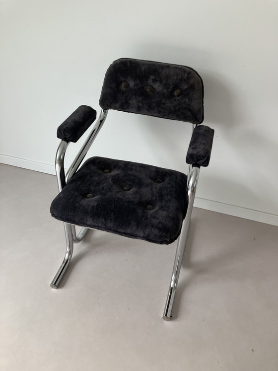 Chaises de salle à manger - Jerry Johnson - Années 1970 – Chrome, Textile (photo 3 of 6)