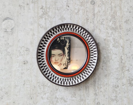 Espejo de pared de cerámica escandinavo vintage, años 70