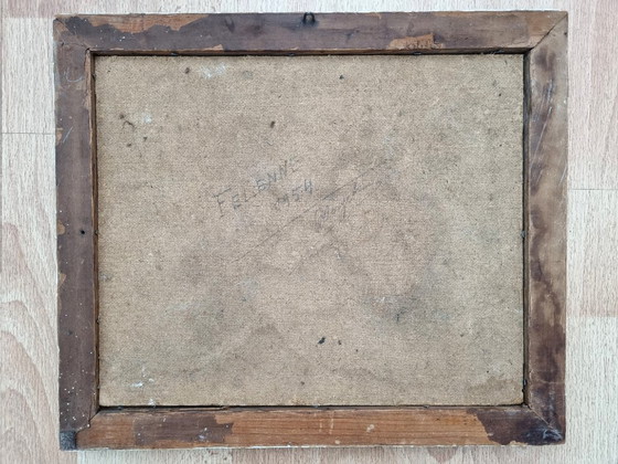 Antique oil painting, picturesque village view "Felenne" (1954) – Post-Impressionism – Decorative Objects (photo 8 of 9)