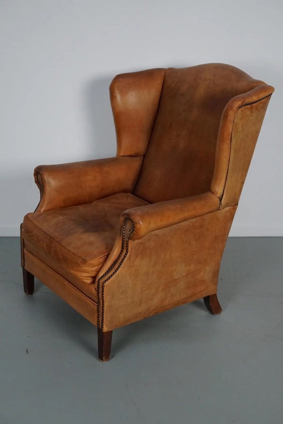 Image 1 of Vintage Nederlandse clubfauteuil van cognackleurig leer