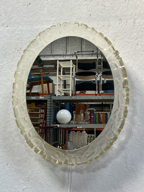 Image 1 of Large Oval Vintage 'Iceglass' Mirror, Hillebrand, Germany 1970's