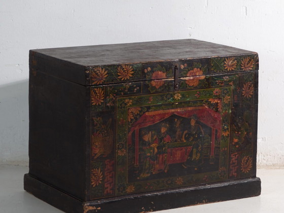Baule antico dipinto in legno di pino – Cina, circa 1900 – Armadi contenitori, Iron (photo 2 of 40)