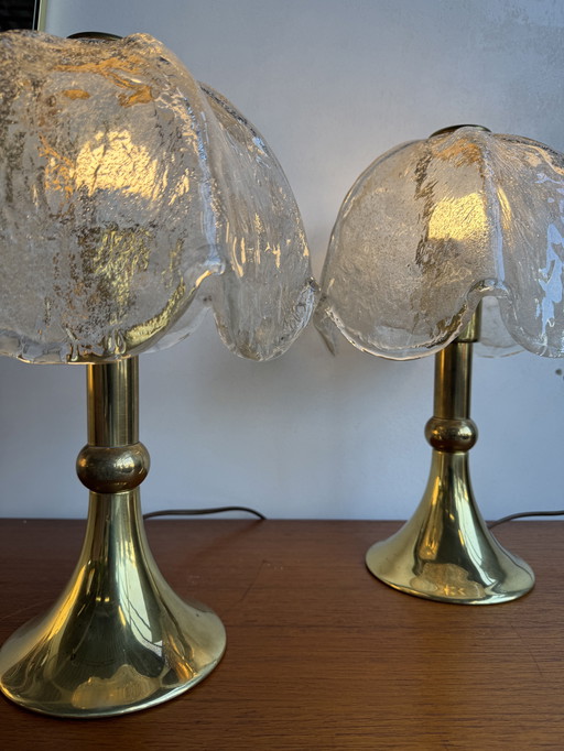 Lampe de table vintage en laiton et verre glacé - Mid Century Elegance