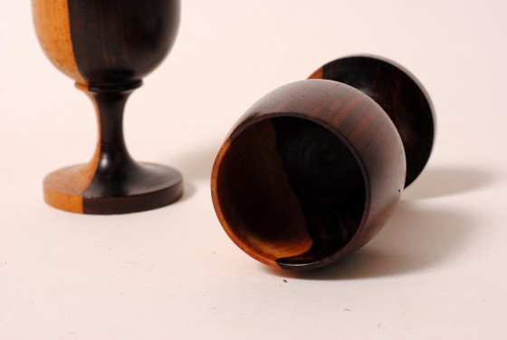 Image 1 of Carved wooden wine glasses, olive wood