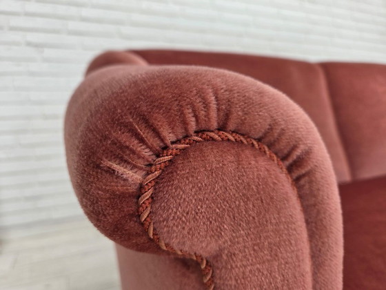 Anni '60, Divano danese 2 posti, velluto d'arredamento rosa originale. – Divani 2 posti, Velvet, Wood (photo 6 of 21)