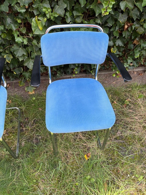 2 chaises Dutch Originals Gispen Classic 201 - Tissu côtelé bleu – eetkamerstoelen, Plastic, Textile (photo 2 of 5)
