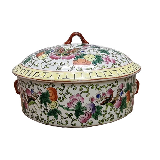 Tambor de porcelana china con mariposas, principios del siglo XX