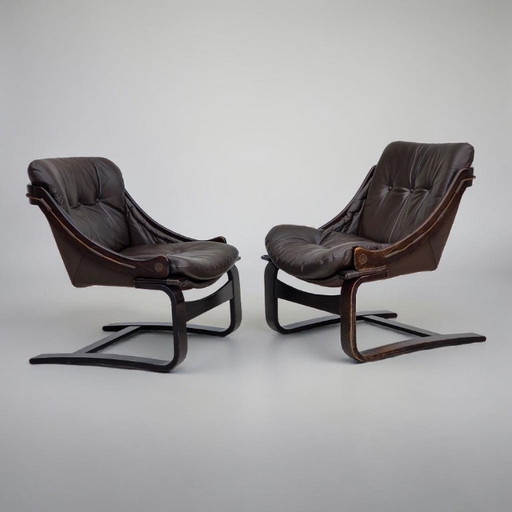 1970s, Swedish design by Åke Fribytter, armchair, furniture leather.