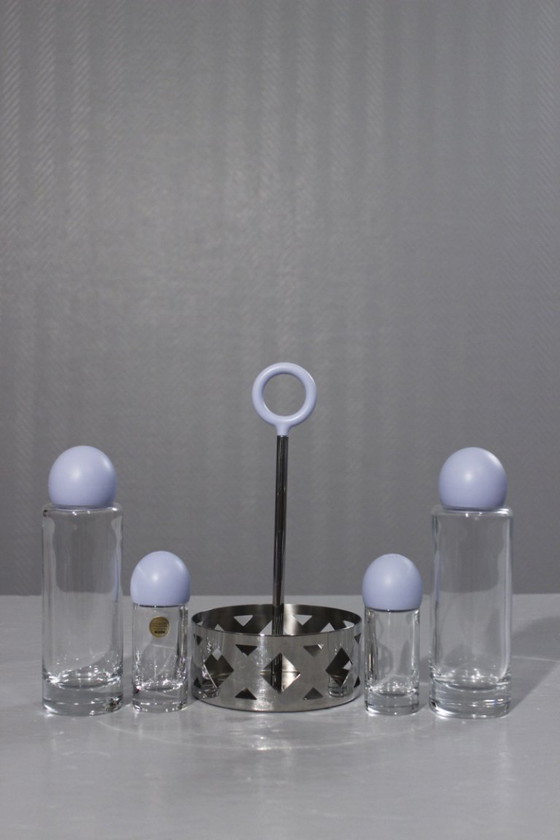 Image 1 of Service à condiments vintage Alessi inox & cristal huilier vinaigrier 1990s