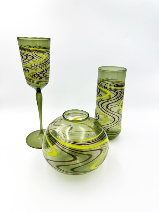 Set Van 3 X Lauscha Vazen Kogeldraad Glas