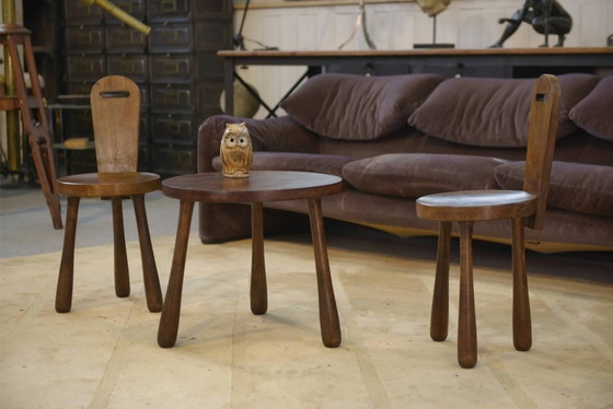 Set of 2 chairs and a brutalist table for children from the 1960s., Dining tables, Wood (photo 11 of 11)