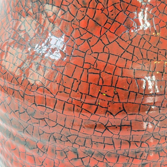 Image 1 of Vintage Accolay Crackle Glaze Ceramic Vase, Red & Blue, 1960s, Signed Accolay, 60s