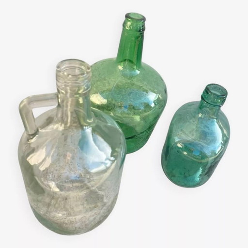 3 damajuanas, colección verde vintage