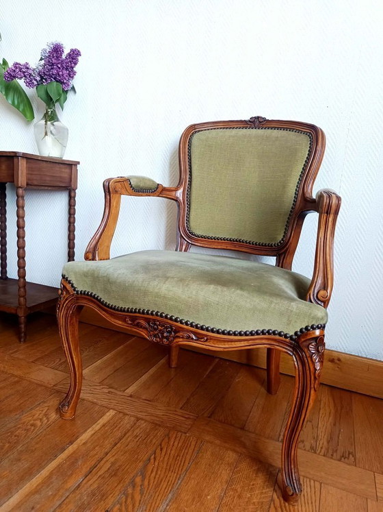 Image 1 of Louis XV groene cabriolet fauteuil