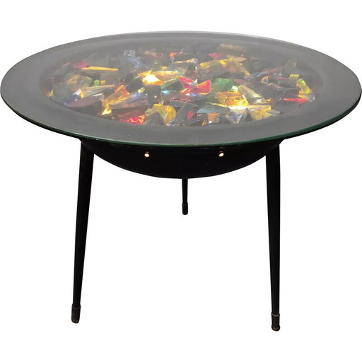 Mesa de centro vintage con luz de brasero, años 50