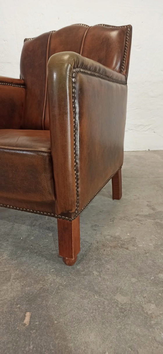 Image 1 of Fauteuil vintage Art Déco en cuir cognac